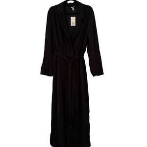 A New Day Black Long Sleeve Notch Lapel Wrap Tie Waist Jumpsuit XXL NWT Classuc